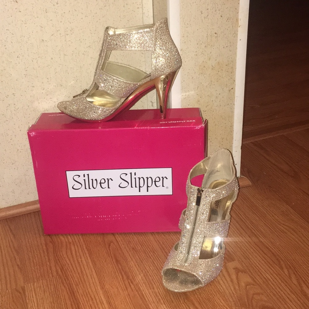 Gold Silver slipper High heels